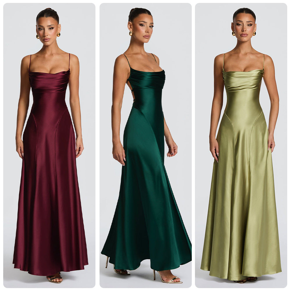 Damen Elegantes Maxikleid mit raffinierten Spaghetti-Trägern und fließendem Satin