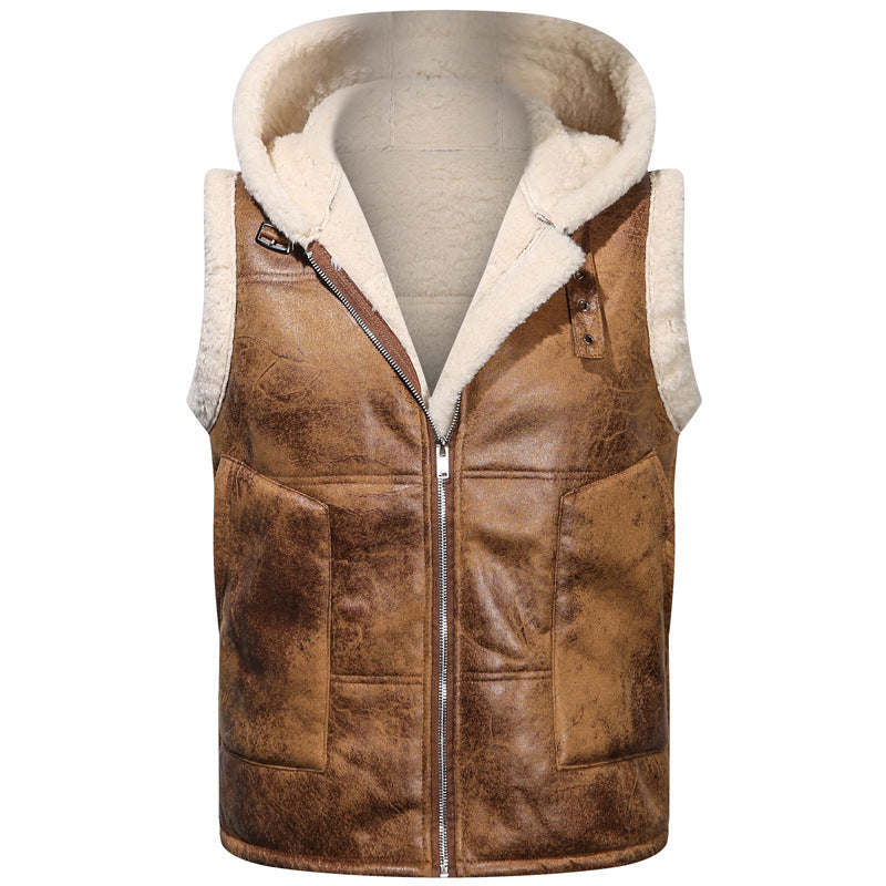 Herren Ärmellose Teddy-gefütterte Kapuzenweste im Shearling‑Look Shop Nory
