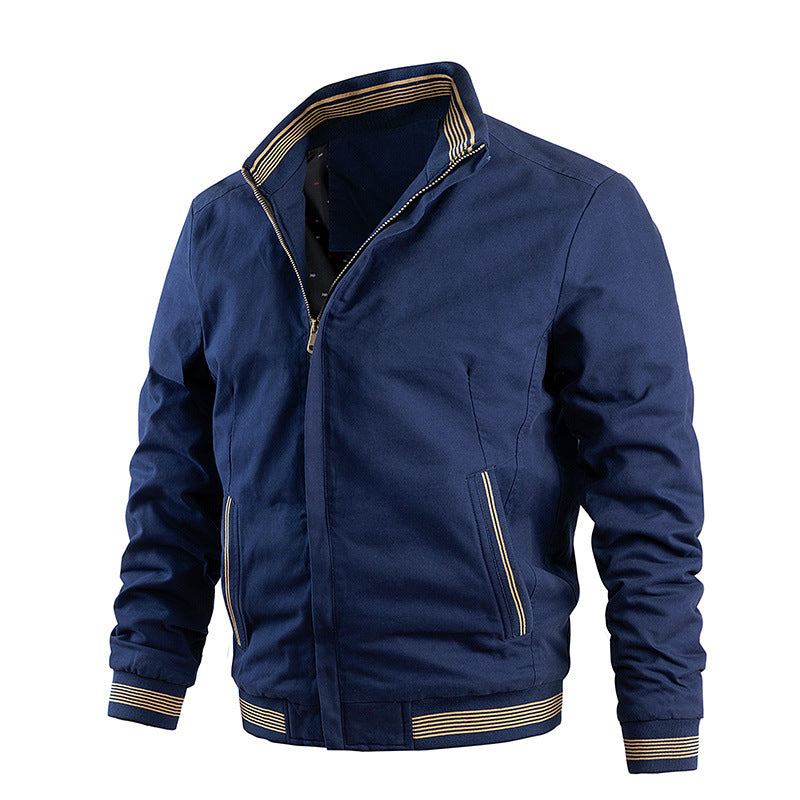 Herren leichter Canvas-Bomber im Retro-Pilotencut mit gestreiften Rippbündchen und verdeckter Reißverschluss Shop Nory