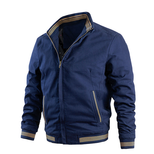 Herren leichter Canvas-Bomber im Retro-Pilotencut mit gestreiften Rippbündchen und verdeckter Reißverschluss Shop Nory