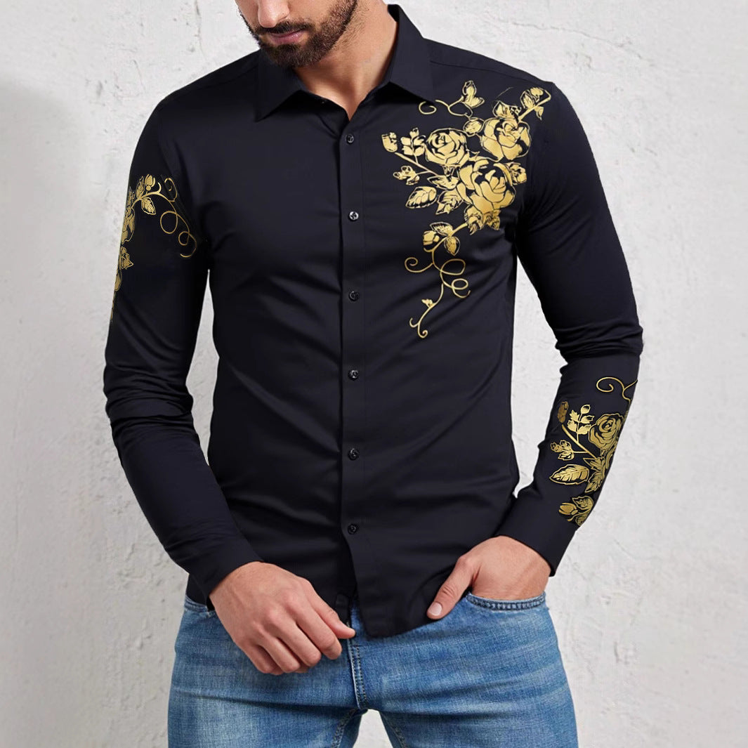 Herren Elegantes Hemd mit floralen Akzenten und glänzenden Details