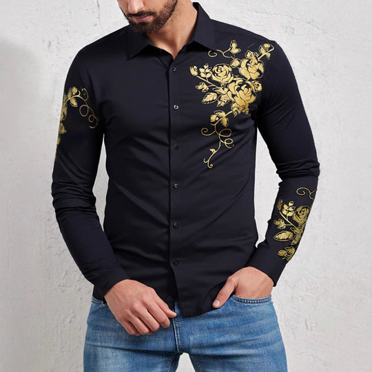 Herren Elegantes Hemd mit floralen Akzenten und glänzenden Details