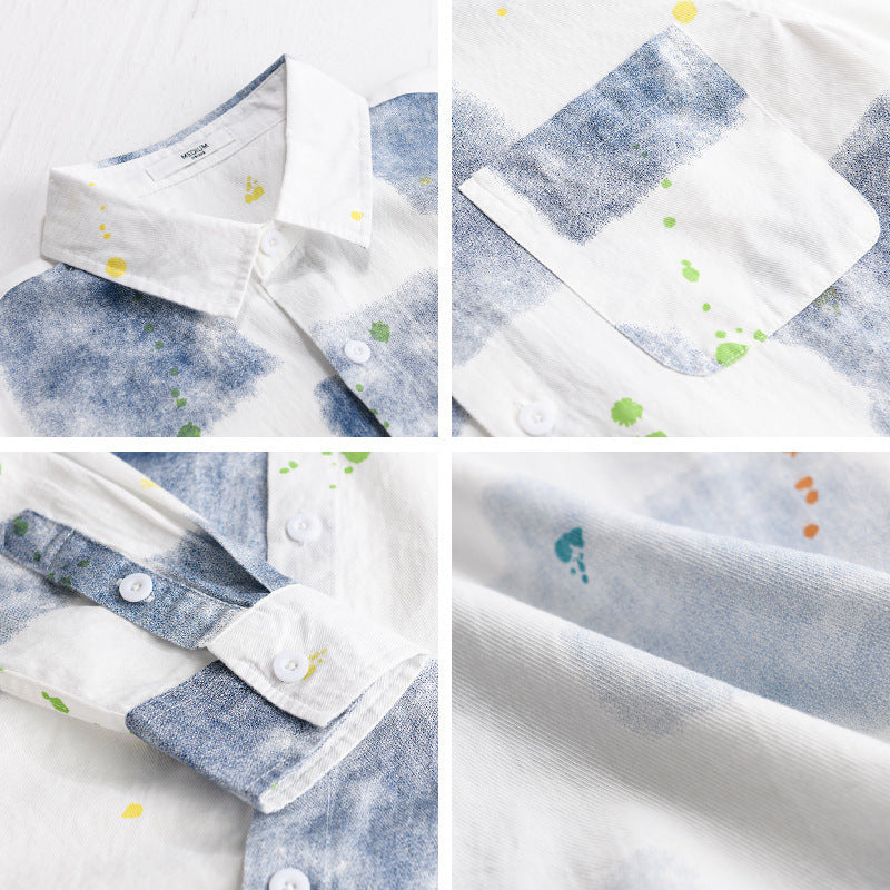 Herren Leichtes Baumwollhemd Relaxed‑Fit mit künstlerischem Sprenkel‑ und Aquarellpatch-Print Shop Nory