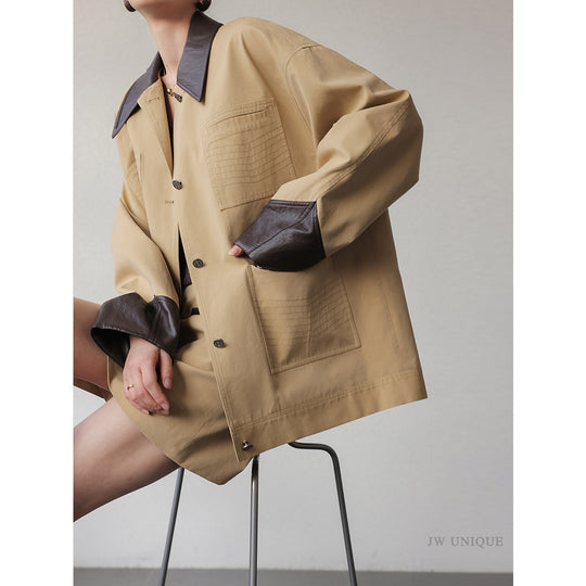 Damen Modische Übergangsjacke mit Lederakzenten Shop Nory