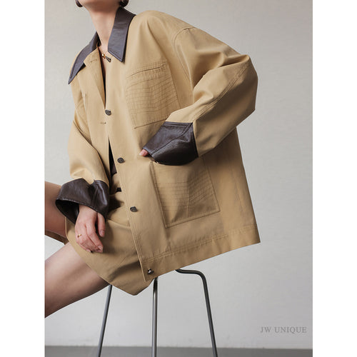 Damen Modische Übergangsjacke mit Lederakzenten Shop Nory