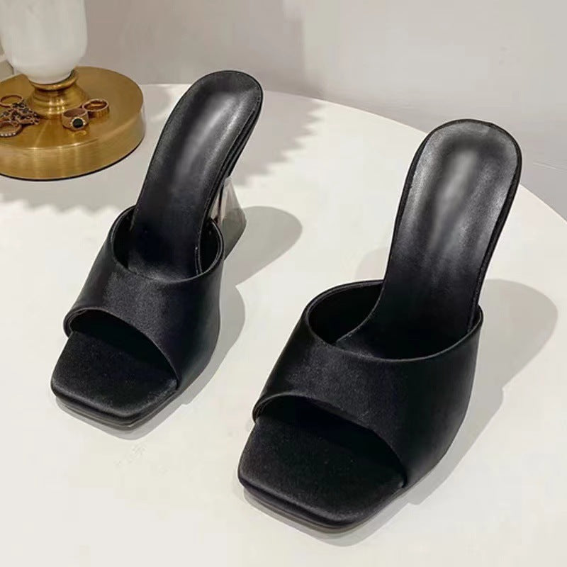 Damen Modische Flip-Flops mit transparentem Blockabsatz