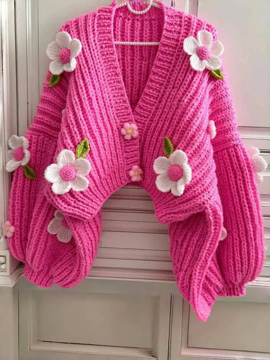 Damen Verspielt Floral strickjacke