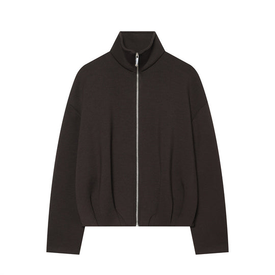 Damen Boxy Cropped Stehkragen‑Strickjacke mit durchgehendem Reißverschluss und überschnittener Schulter Shop Nory
