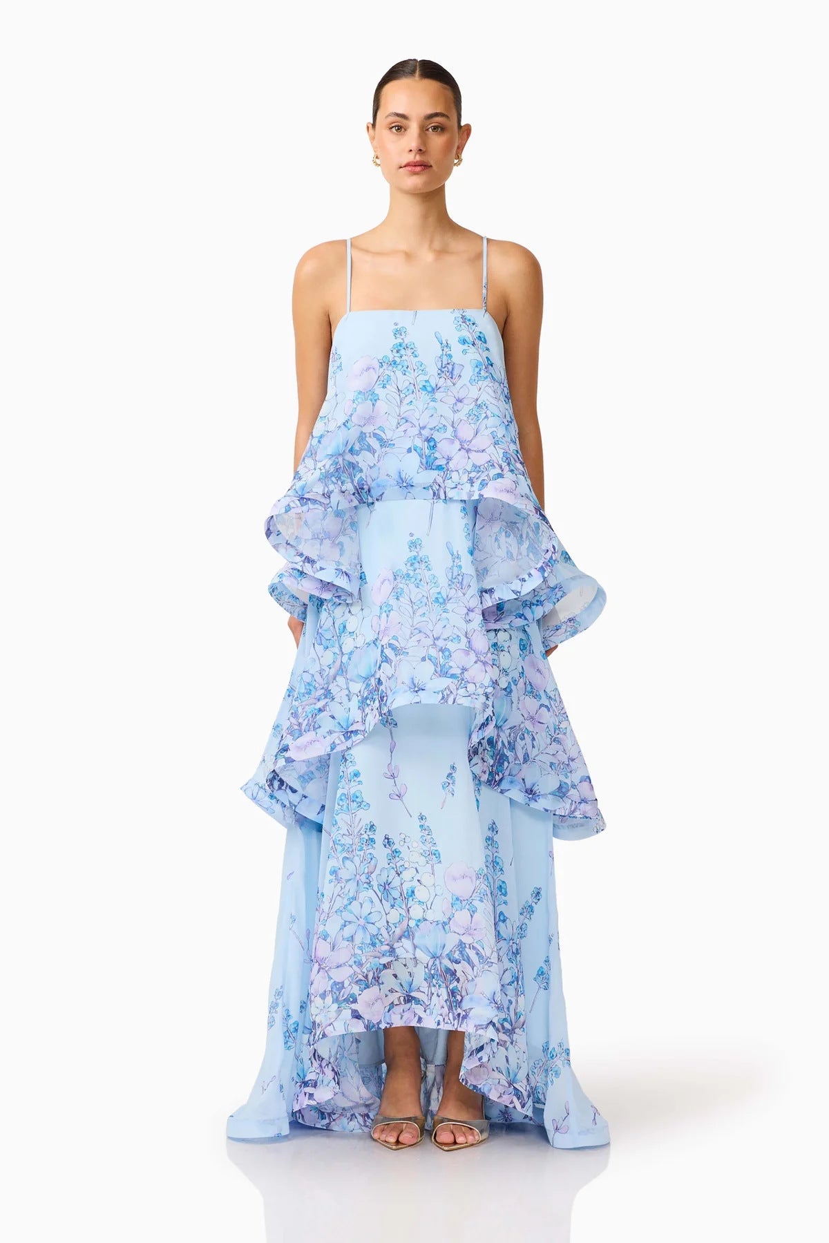 Damen Maxi Kleid mit Volant-details