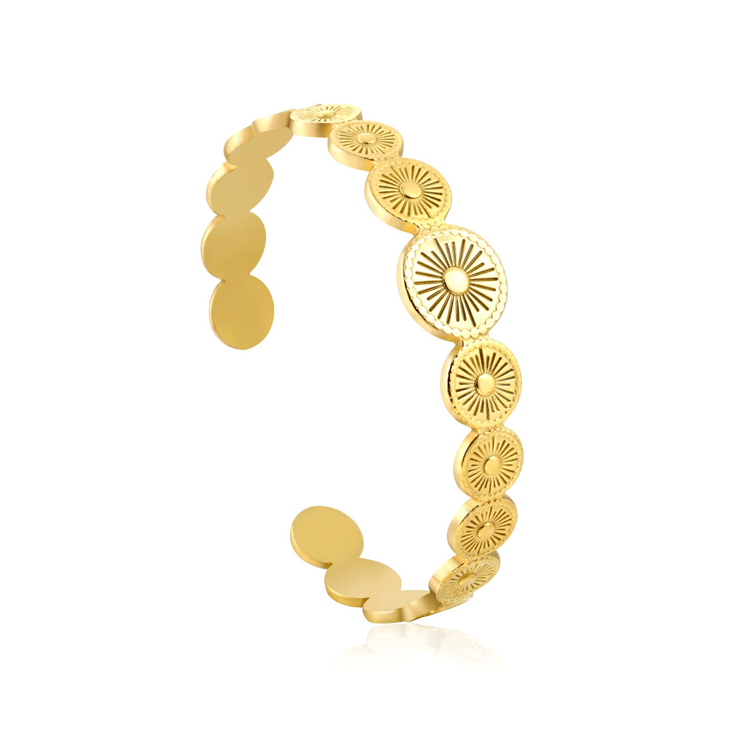 Damen offener Armreif mit floralen Mustern aus hochwertigem Edelstahl und goldplattierter Oberfläche Shop Nory