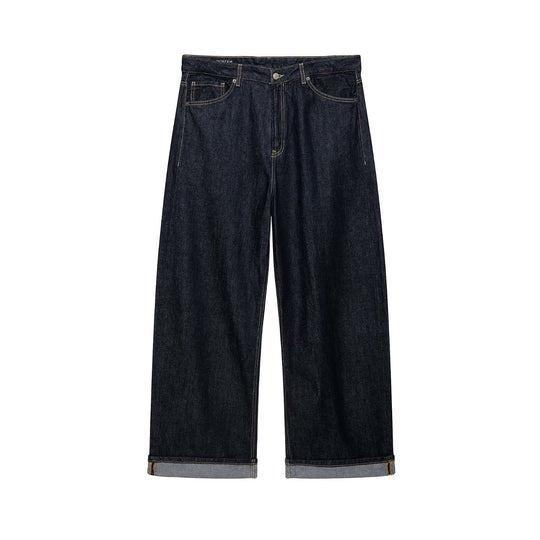 Damen Weitgeschnittene High-Waist-Jeans aus Raw-Denim mit Umschlagsaum Shop Nory