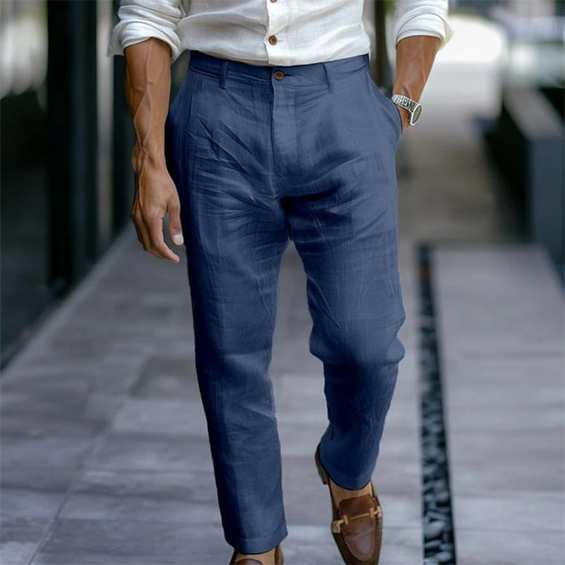 Herren elegante Leinenhose mit Bundfalten