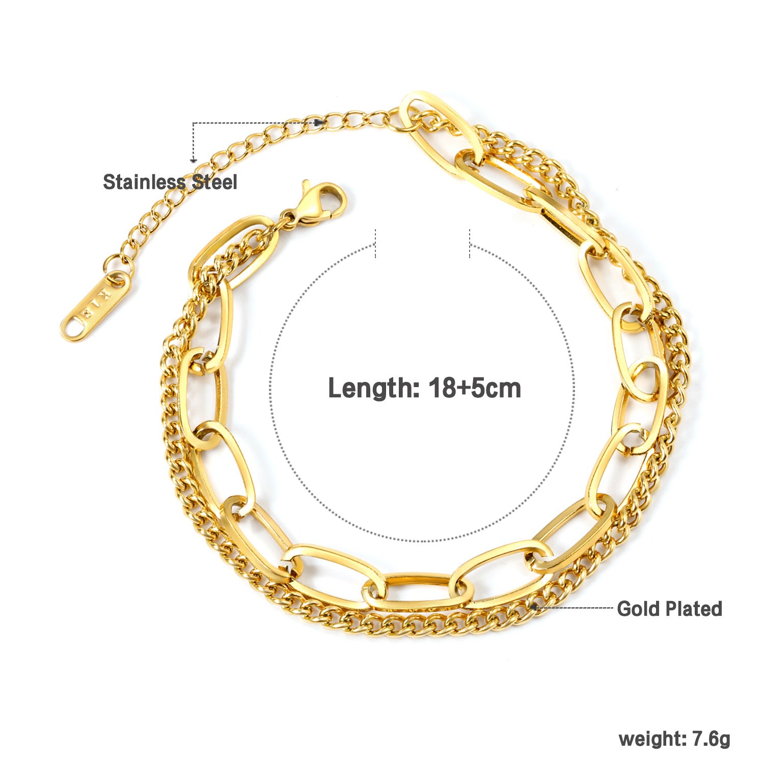 Damen Armband aus hochwertigem Edelstahl mit modernem Gliederdesign und goldplattierter Oberfläche Shop Nory