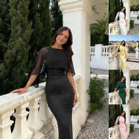 Damen Figurbetontes Midikleid mit Chiffon-Cape Shop Nory