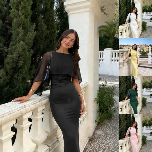 Damen Figurbetontes Midikleid mit Chiffon-Cape Shop Nory