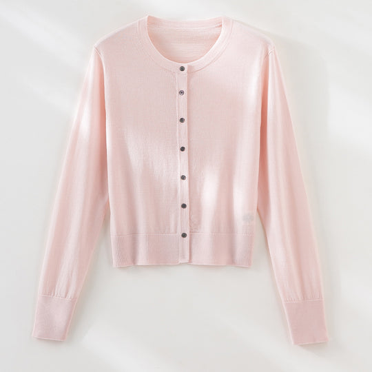 Damen Leichter Feinstrick-Cardigan im Cropped‑Schnitt mit Rundhals und durchgehender Knopfleiste Shop Nory