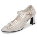 Damen Elegant verziertes Mary Jane Pumps mit Blockabsatz