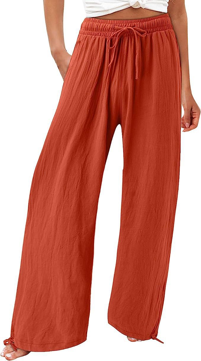 Damen lässige weit geschnittene Sommerhose mit elastischem Bund und praktischen Seitentaschen