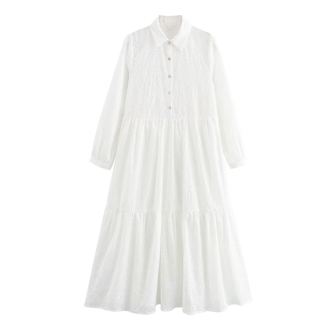 Damen Broderie-Anglaise Hemdblusenkleid mit Stufenrock Shop Nory
