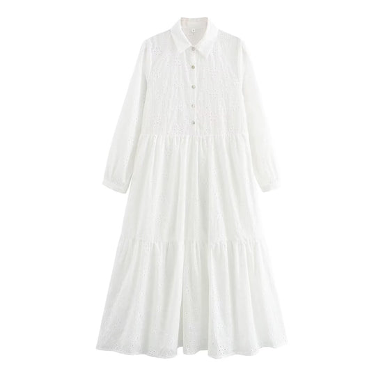 Damen Broderie-Anglaise Hemdblusenkleid mit Stufenrock Shop Nory