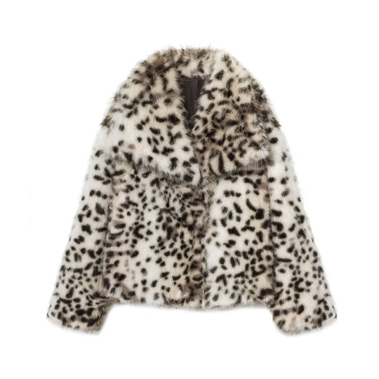 Damen Kurzjacke aus Kunstfell mit Leopard-Print und voluminösem Schalkragen Shop Nory