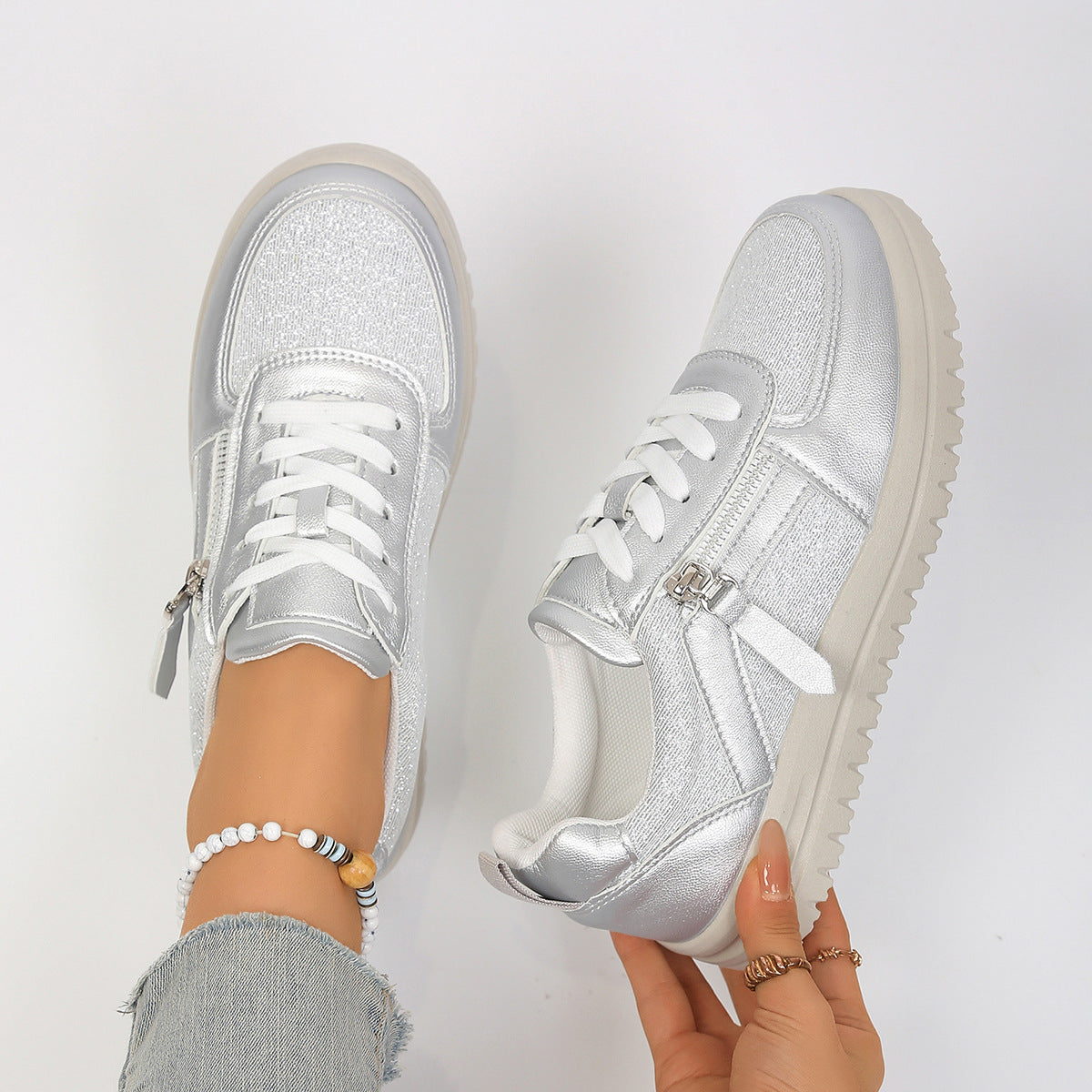 Damen Sneakers mit modischem Reißverschluss und bequemer Sohle