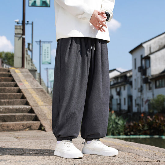 Herren Weite Cord-Loungehose mit Tunnelzug, gerippter Cordstruktur und elastischen Bündchen Shop Nory