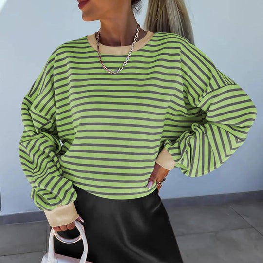 Damen lässiges gestreiftes Sweatshirt mit Boxy-Schnitt und kontrastierenden Abschlüssen Shop Nory