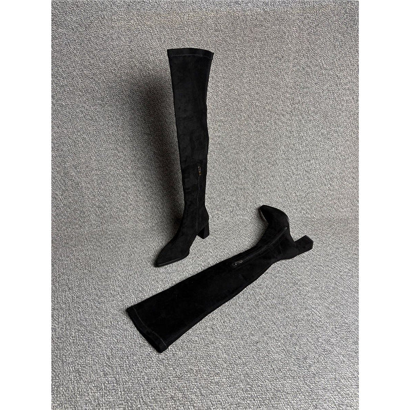 Damen Overknee‑Stiefel mit spitzer Zehenpartie, elastischem Schaft und sculpted Blockabsatz Shop Nory