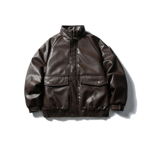Herren Gepolsterte Kunstleder-Bomberjacke mit hohem Stehkragen und Pattentaschen Shop Nory