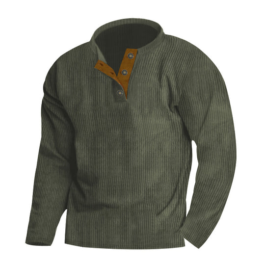 Herren nan gerippter Henley-Pullover mit kurzem Knopfkragen und kontrastierter Veloursbesatz Shop Nory