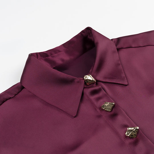 Damen Seidenoptik-Bluse mit Schmuckknöpfen und Hemdkragen Shop Nory