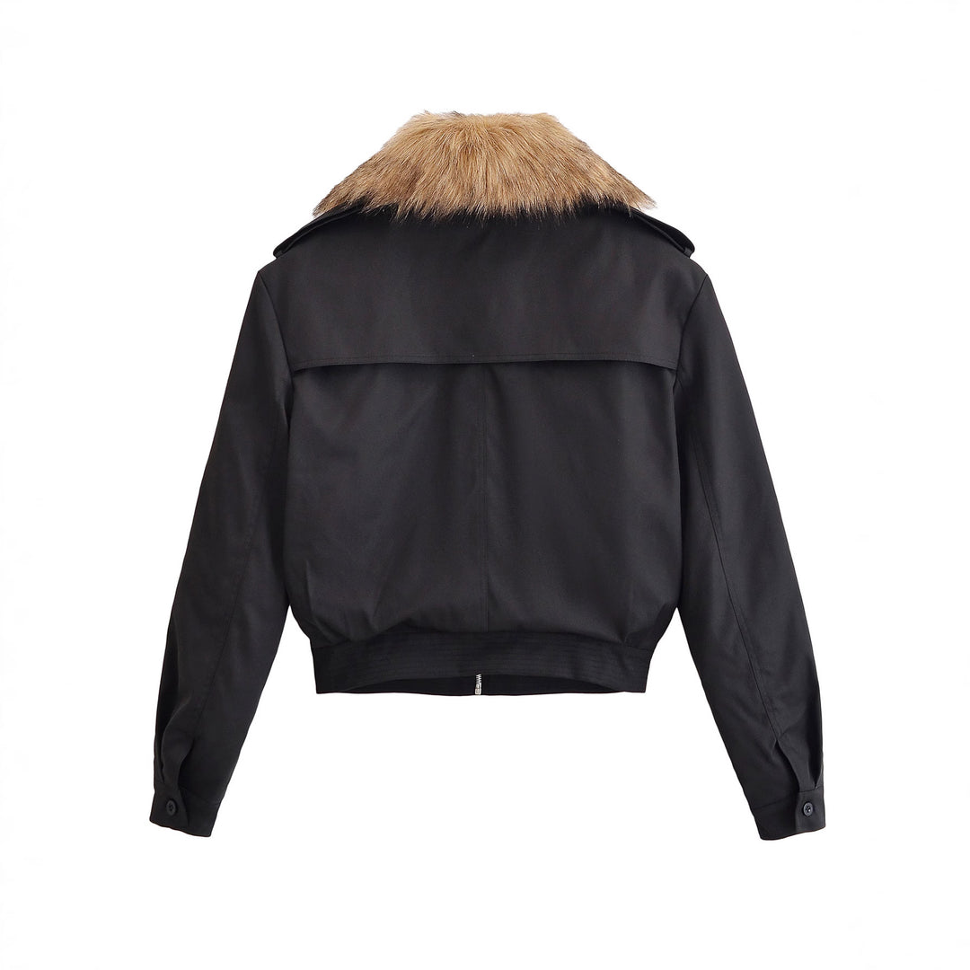 Damen Kurze Bomberjacke mit abnehmbarem Faux-Fur-Kragen Shop Nory