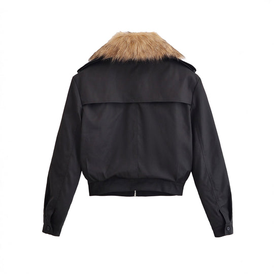 Damen Kurze Bomberjacke mit abnehmbarem Faux-Fur-Kragen Shop Nory