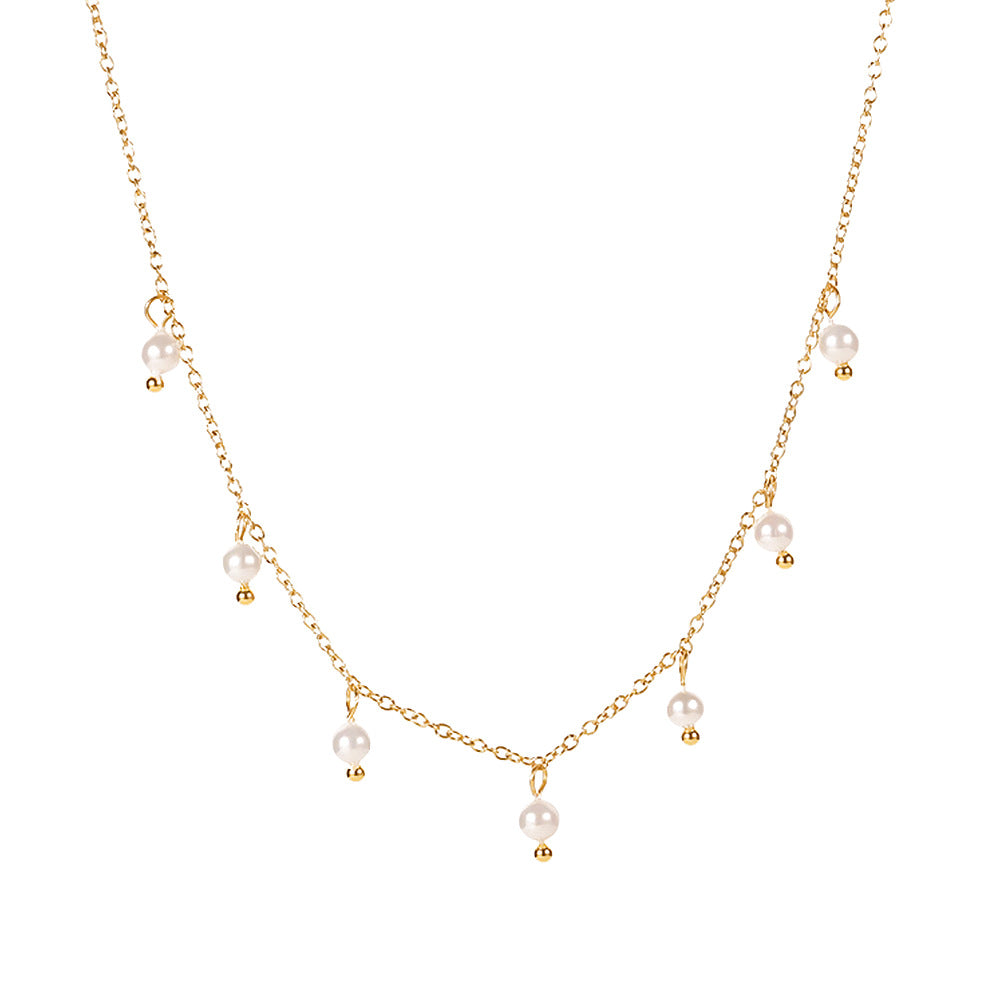 Damen Halskette mit eleganten Süßwasserperlen und feiner Gliederkette Shop Nory