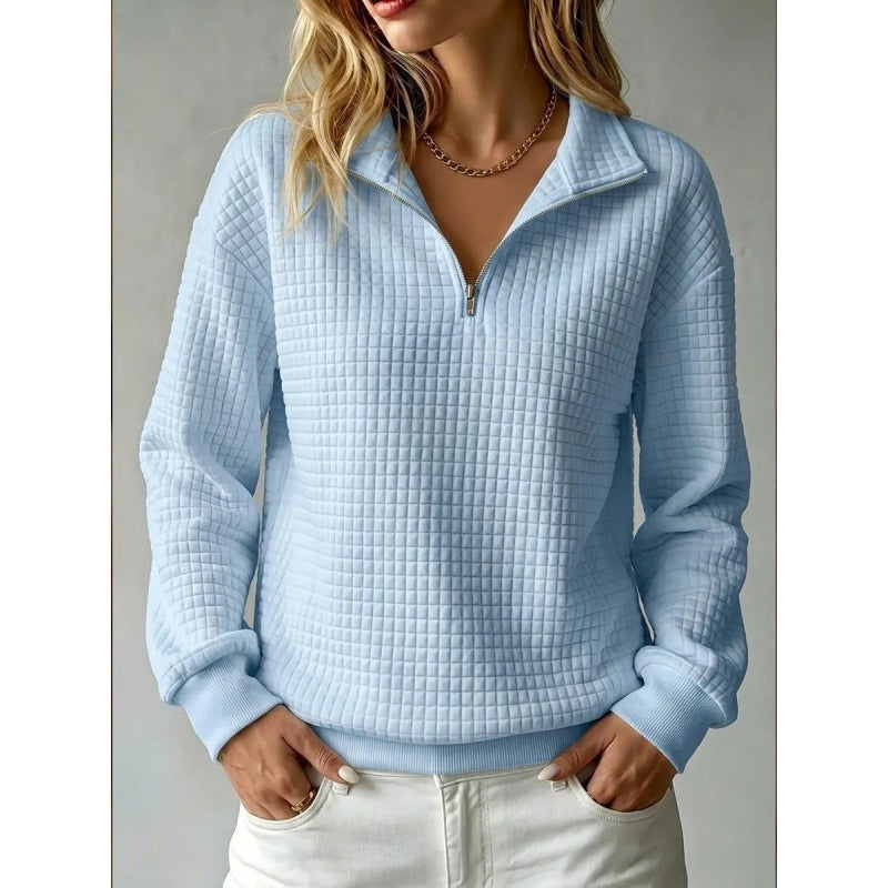 Damen Stepp-Sweatshirt mit halbem Reißverschluss und Kachelstruktur Shop Nory