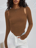 Damen Langarmshirt mit asymmetrischem Cut-Out und Rippstruktur