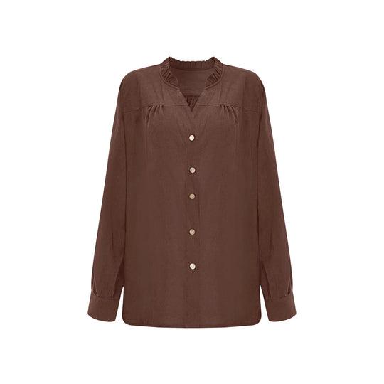 Damen Bluse mit V‑Ausschnitt, geraffter Schulterpasse und Ballonärmeln Shop Nory