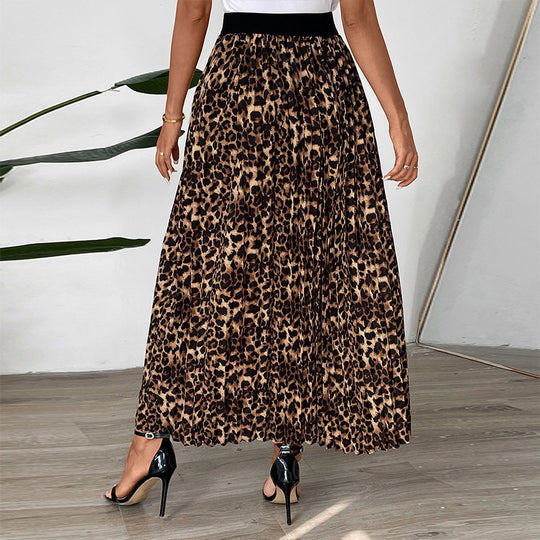 Damen Plissee-Midirock mit Leopardenmuster, elastischem Komfortbund und Eingrifftaschen Shop Nory