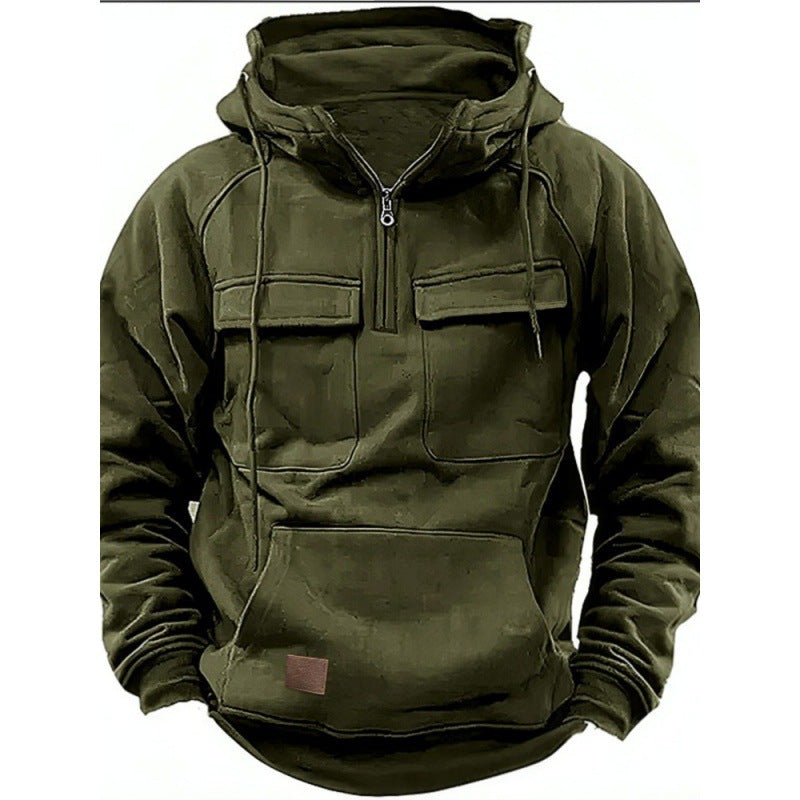 Herren Funktionale Kapuzenpullover mit Praktischen Taschen und Kurzem Reißverschluss