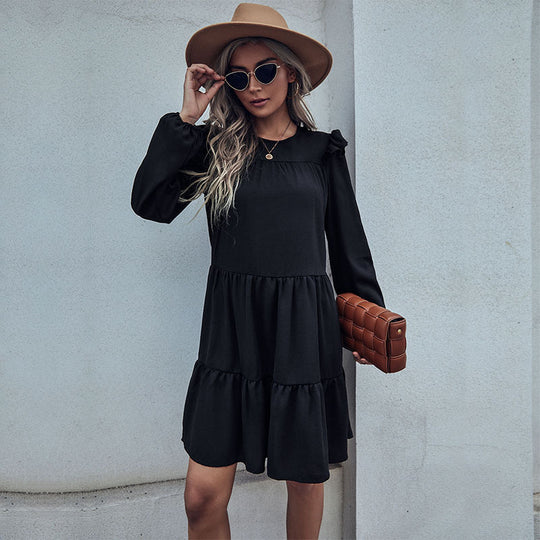 Damen A-Linien Stufenkleid mit langen Ärmeln und zarten Rüschen Shop Nory