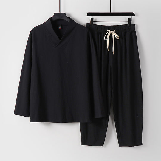 Herren Leichtes, weites Loungewear-Set mit V-Ausschnitt und Kordelbund Shop Nory