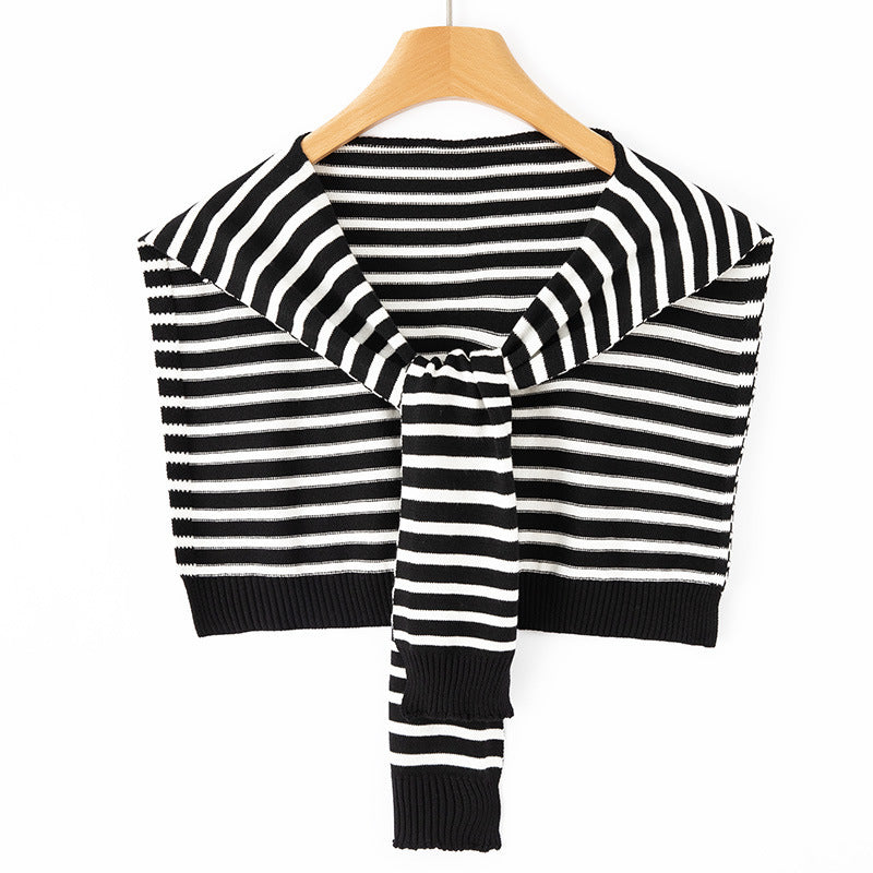 Damen Kurzgestricktes Schultercape zum Binden gestreifte Feinstrick-Wickelstola Shop Nory