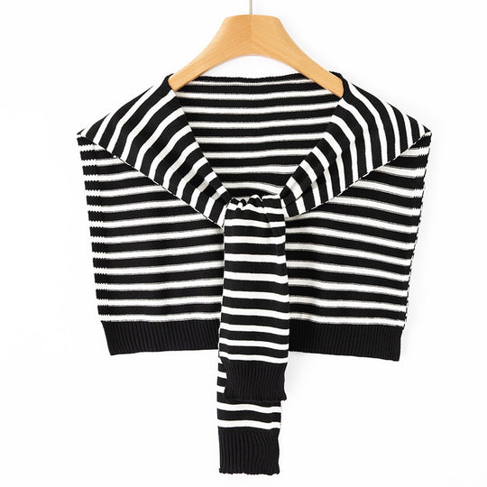 Damen Kurzgestricktes Schultercape zum Binden gestreifte Feinstrick-Wickelstola Shop Nory