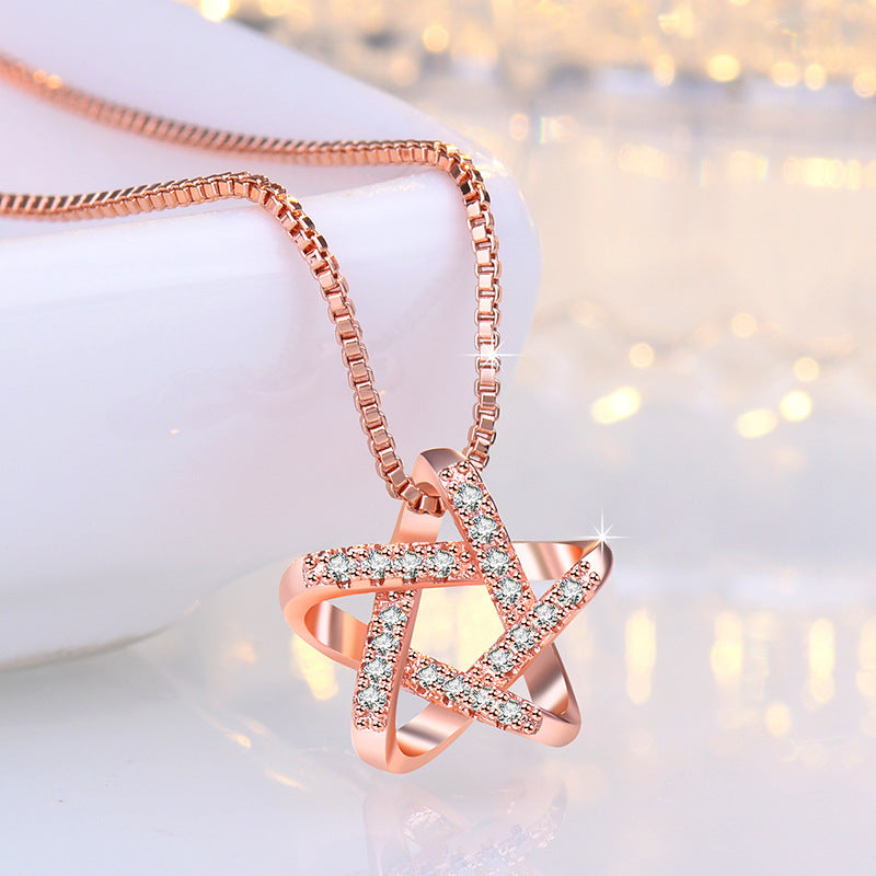 Damen zarte Halskette mit facettiertem Sternanhänger und glitzerndem Zirkonia-Besatz Shop Nory