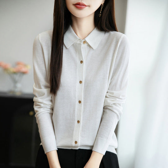 Damen weiche Wollbluse mit Knopfleiste