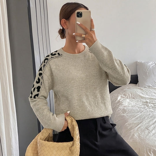 Damen Oversize Strickpullover mit Leo-Jacquard-Schultereinsätzen Shop Nory