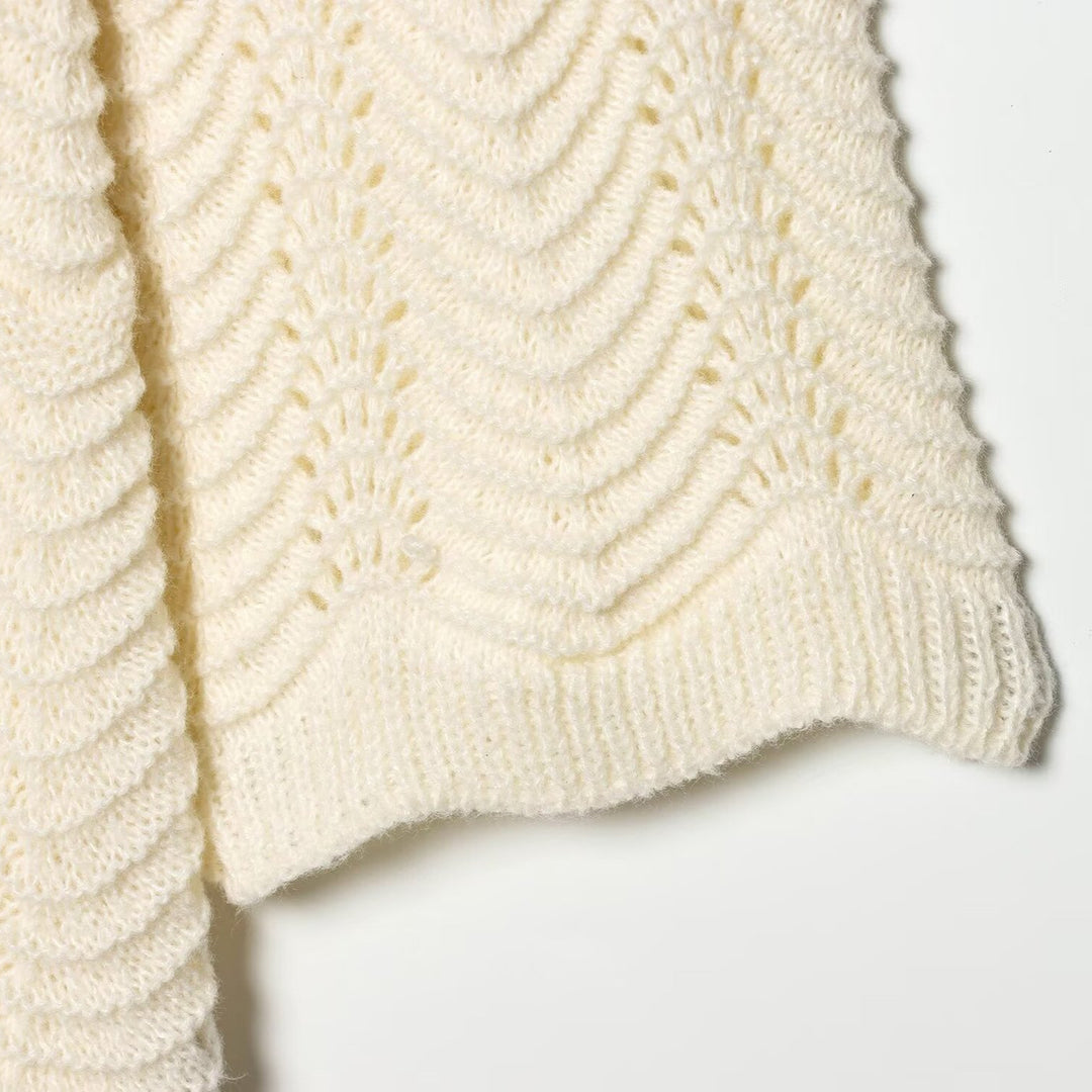 Damen Strickponcho mit Zickzack‑Ajourmuster und Taillengürtel Shop Nory