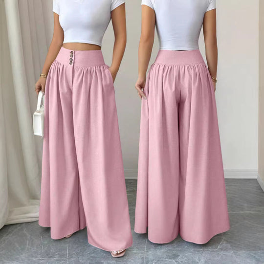 Damen Weit geschnittene Palazzo-Hose mit dekorativen Knöpfen