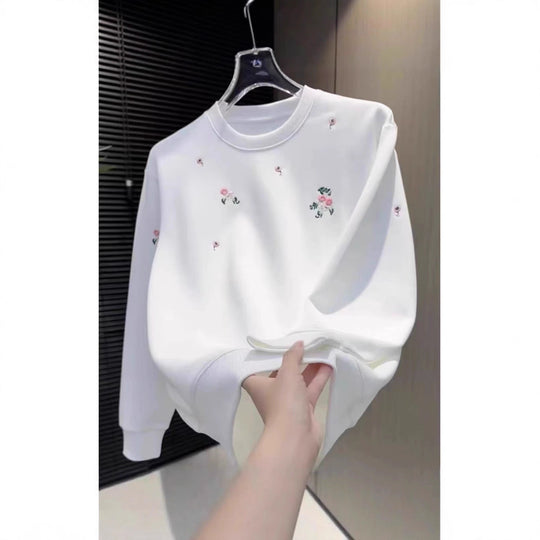 Damen Eleganter Oversized Pullover mit floralem Stickdesign Shop Nory